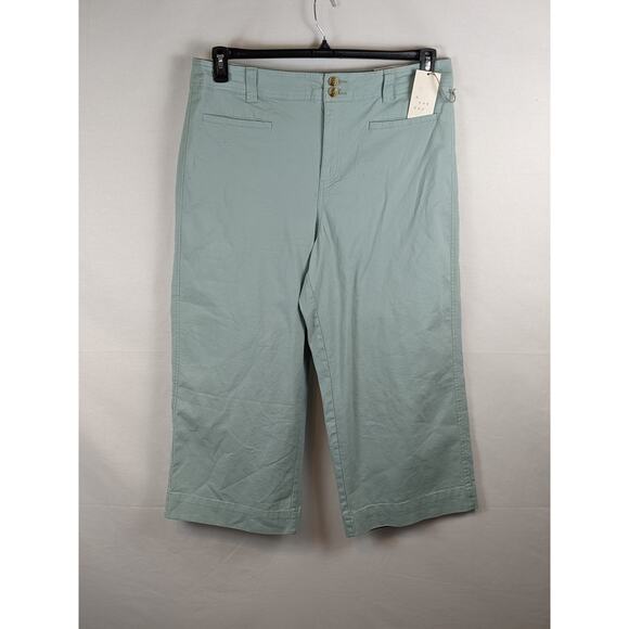 A New Day Cropped Wide Leg Pants 6 Mint Blue Green Flat Front High Rise Capri - Picture 1 of 9